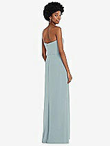 Rear View Thumbnail - Morning Sky Strapless Sweetheart Maxi Dress with Pleated Front Slit 