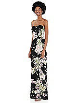 Side View Thumbnail - Noir Garden Strapless Sweetheart Maxi Dress with Pleated Front Slit 