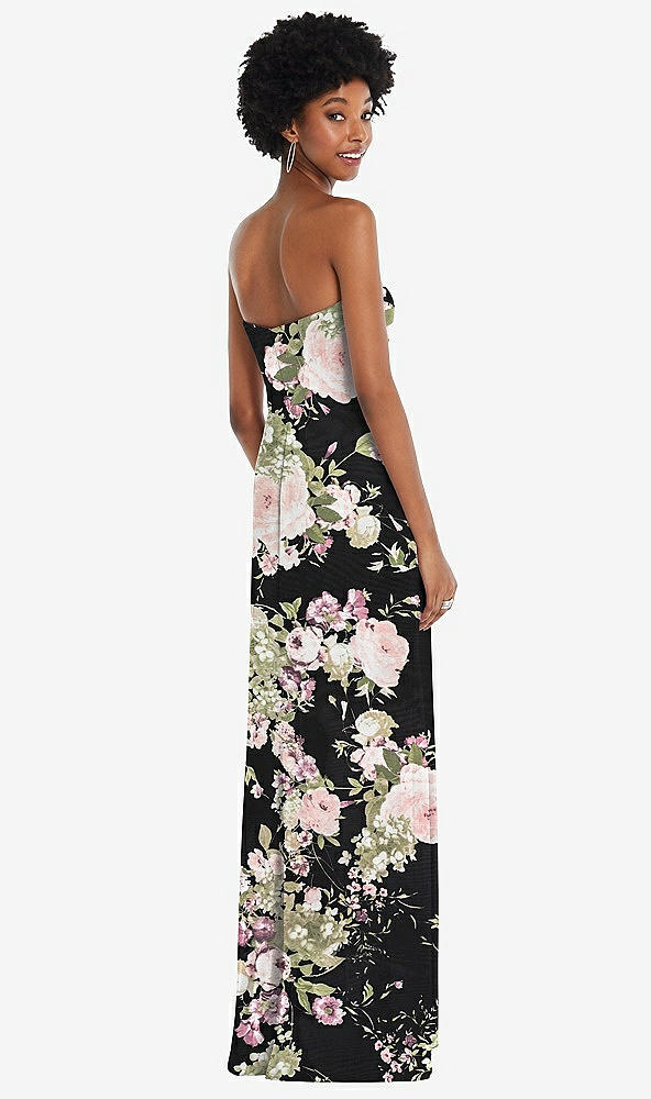 Back View - Noir Garden Strapless Sweetheart Maxi Dress with Pleated Front Slit 