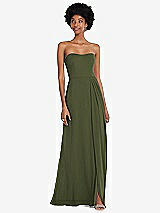 Front View Thumbnail - Olive Green Strapless Sweetheart Maxi Dress with Pleated Front Slit 