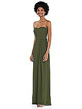 Side View Thumbnail - Olive Green Strapless Sweetheart Maxi Dress with Pleated Front Slit 