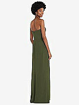 Rear View Thumbnail - Olive Green Strapless Sweetheart Maxi Dress with Pleated Front Slit 