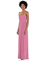 Side View Thumbnail - Orchid Pink Strapless Sweetheart Maxi Dress with Pleated Front Slit 