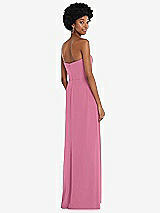 Rear View Thumbnail - Orchid Pink Strapless Sweetheart Maxi Dress with Pleated Front Slit 