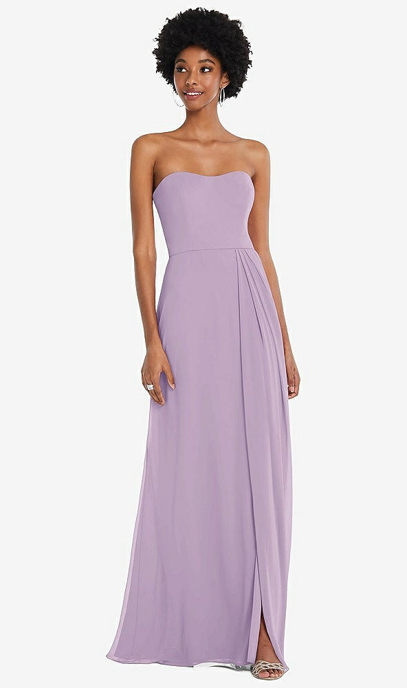 Front View - Pale Purple Strapless Sweetheart Maxi Dress with Pleated Front Slit 