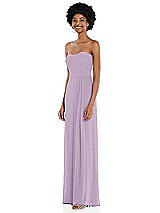 Side View Thumbnail - Pale Purple Strapless Sweetheart Maxi Dress with Pleated Front Slit 