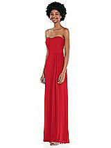 Side View Thumbnail - Parisian Red Strapless Sweetheart Maxi Dress with Pleated Front Slit 