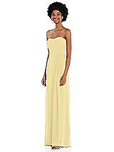 Side View Thumbnail - Pale Yellow Strapless Sweetheart Maxi Dress with Pleated Front Slit 