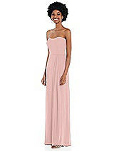 Side View Thumbnail - Rose - PANTONE Rose Quartz Strapless Sweetheart Maxi Dress with Pleated Front Slit 