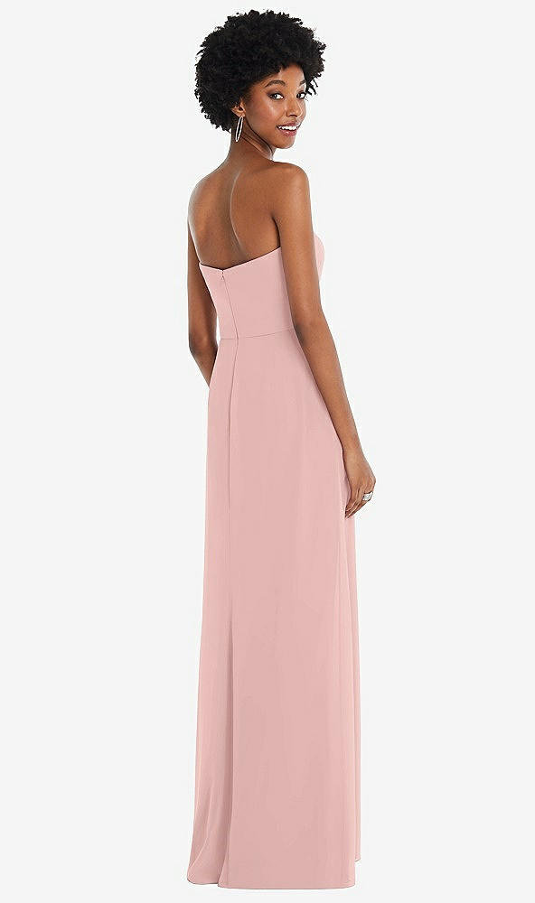 Back View - Rose - PANTONE Rose Quartz Strapless Sweetheart Maxi Dress with Pleated Front Slit 