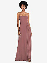 Front View Thumbnail - Rosewood Strapless Sweetheart Maxi Dress with Pleated Front Slit 