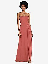 Front View Thumbnail - Coral Pink Strapless Sweetheart Maxi Dress with Pleated Front Slit 