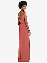 Rear View Thumbnail - Coral Pink Strapless Sweetheart Maxi Dress with Pleated Front Slit 