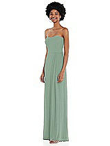 Side View Thumbnail - Seagrass Strapless Sweetheart Maxi Dress with Pleated Front Slit 