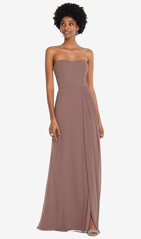 Front View - Sienna Strapless Sweetheart Maxi Dress with Pleated Front Slit 