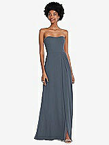 Front View Thumbnail - Silverstone Strapless Sweetheart Maxi Dress with Pleated Front Slit 