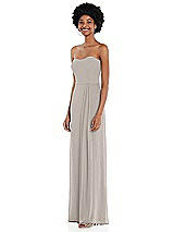Side View Thumbnail - Taupe Strapless Sweetheart Maxi Dress with Pleated Front Slit 