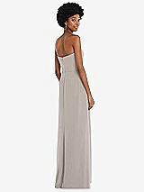 Rear View Thumbnail - Taupe Strapless Sweetheart Maxi Dress with Pleated Front Slit 