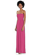 Side View Thumbnail - Tea Rose Strapless Sweetheart Maxi Dress with Pleated Front Slit 