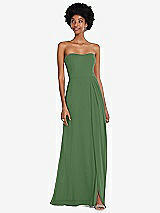 Front View Thumbnail - Vineyard Green Strapless Sweetheart Maxi Dress with Pleated Front Slit 