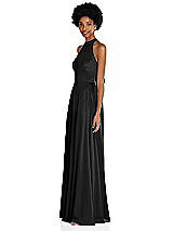Side View Thumbnail - Black Stand Collar Cutout Tie Back Maxi Dress with Front Slit