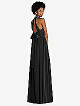 Rear View Thumbnail - Black Stand Collar Cutout Tie Back Maxi Dress with Front Slit