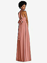 Rear View Thumbnail - Desert Rose Stand Collar Cutout Tie Back Maxi Dress with Front Slit