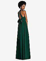 Rear View Thumbnail - Hunter Green Stand Collar Cutout Tie Back Maxi Dress with Front Slit