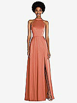 Front View Thumbnail - Terracotta Copper Stand Collar Cutout Tie Back Maxi Dress with Front Slit
