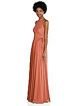 Side View Thumbnail - Terracotta Copper Stand Collar Cutout Tie Back Maxi Dress with Front Slit