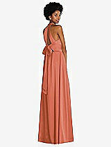 Rear View Thumbnail - Terracotta Copper Stand Collar Cutout Tie Back Maxi Dress with Front Slit