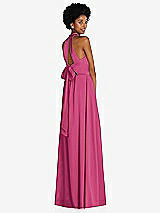Rear View Thumbnail - Tea Rose Stand Collar Cutout Tie Back Maxi Dress with Front Slit