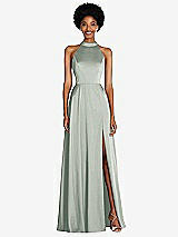 Front View Thumbnail - Willow Green Stand Collar Cutout Tie Back Maxi Dress with Front Slit