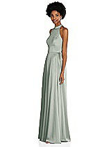 Side View Thumbnail - Willow Green Stand Collar Cutout Tie Back Maxi Dress with Front Slit