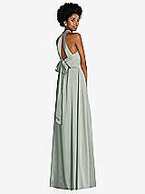 Rear View Thumbnail - Willow Green Stand Collar Cutout Tie Back Maxi Dress with Front Slit