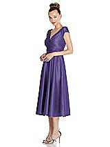 Side View Thumbnail - Regalia - PANTONE Ultra Violet Cap Sleeve Faux Wrap Satin Midi Dress with Pockets