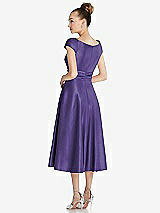 Rear View Thumbnail - Regalia - PANTONE Ultra Violet Cap Sleeve Faux Wrap Satin Midi Dress with Pockets