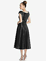 Rear View Thumbnail - Black Cap Sleeve Faux Wrap Satin Midi Dress with Pockets