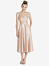 Front View Thumbnail - Cameo Cap Sleeve Faux Wrap Satin Midi Dress with Pockets