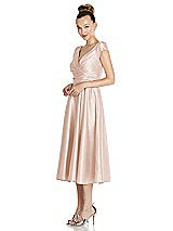 Side View Thumbnail - Cameo Cap Sleeve Faux Wrap Satin Midi Dress with Pockets
