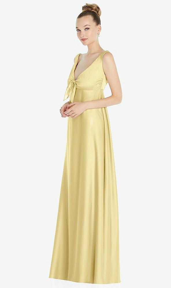 Front View - Pale Yellow Convertible Strap Empire Waist Satin Maxi Dress