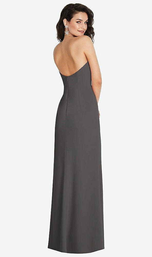 Back View - Caviar Gray Strapless Scoop Back Maxi Dress with Front Slit