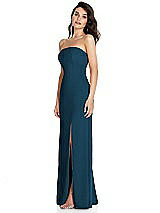 Side View Thumbnail - Atlantic Blue Strapless Scoop Back Maxi Dress with Front Slit