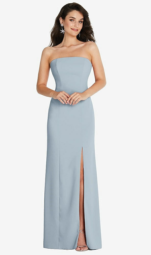 Front View - Mist Strapless Scoop Back Maxi Dress with Front Slit