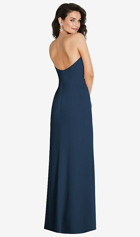 Back View - Sofia Blue Strapless Scoop Back Maxi Dress with Front Slit