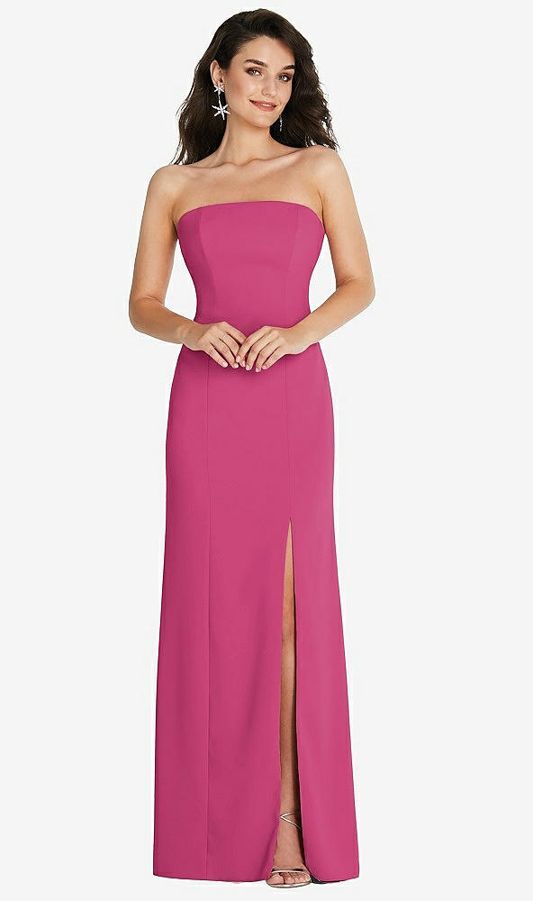 Front View - Tea Rose Strapless Scoop Back Maxi Dress with Front Slit