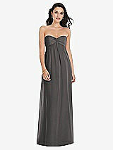 Front View Thumbnail - Caviar Gray Twist Shirred Strapless Empire Waist Gown with Optional Straps