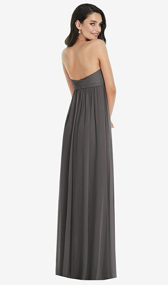 Back View - Caviar Gray Twist Shirred Strapless Empire Waist Gown with Optional Straps