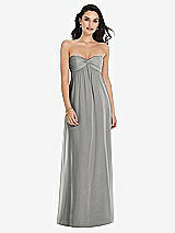Front View Thumbnail - Chelsea Gray Twist Shirred Strapless Empire Waist Gown with Optional Straps