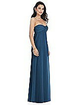 Side View Thumbnail - Dusk Blue Twist Shirred Strapless Empire Waist Gown with Optional Straps